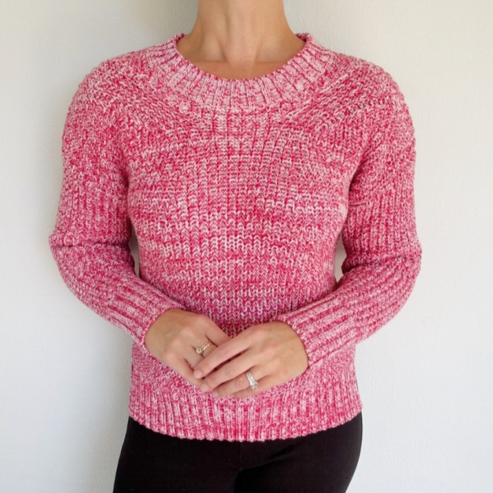 Skies Are Blue pink and white marled heavy knit crewneck sweater size medium